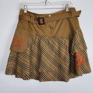 Tan Plaid Fringe Hem Double Layer Mini Skirt 3
